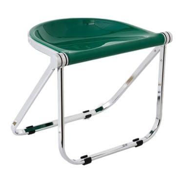 Imagem de Cadeira de cozinha de plástico sem braços com pernas de metal - Cadeira de jantar dobrável de meados do século para uso interno e externo - Almofadas antiderrapantes para os pés, estilo fazenda