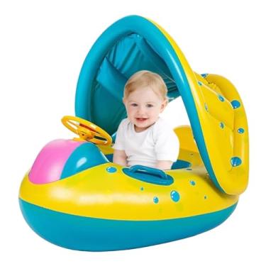 Imagem de Boia de piscina para bebês, inflável para bebês – Boia de proteção solar para bebê com console de volante para atividades aquáticas, praia, lago, piscina
