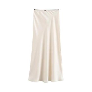 Imagem de Saia Longa Feminina Vintage Chique Com Textura De Cetim E Cintura Alta