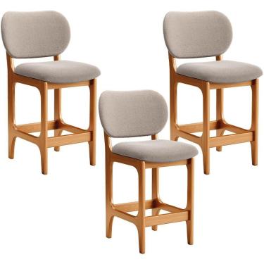 Imagem de Kit 03 Banquetas Baixa Bar Cozinha E Sala De Jantar Fixa Betta L02 Imbuia Bouclê Bege - Lyam Decor