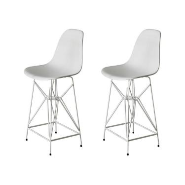 Imagem de Kit 2 Banquetas Bistrô Alta Eames Branca Base Ferro Branco - Cor: Branco