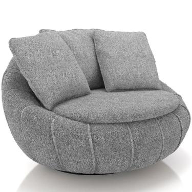 Imagem de Poltrona Giratória Para Sala De Estar Decorativa Kira M03 Bouclê Cinza - Lyam Decor