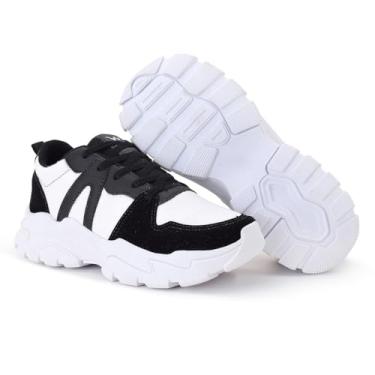 Imagem de Tênis Plataforma Blogueira Feminino Chunky Sneaker Casual Esportivo (BRANCO PRETO, BR, Adulto, Numérico, 36)