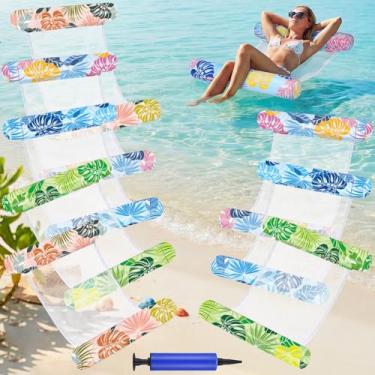 Imagem de Gemscream Pacote com 8 boias infláveis para piscina tamanho adulto com bomba de ar 4 em 1 rede de água tropical multiuso boias de piscina brinquedos de boias grossas de PVC para nadar na praia