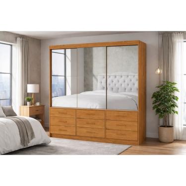 Imagem de Guarda Roupa 9 Gavetas 3 Portas Espelhado  Sunset-Grand Line