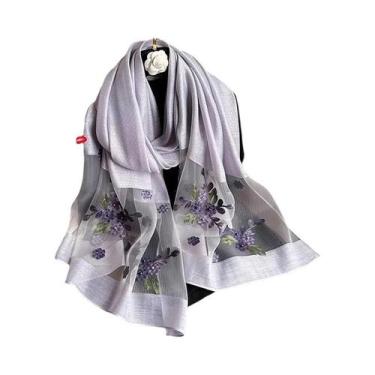 Imagem de Lenço De Seda E Lã Com Bordado Floral Para Mulheres, Hijab Pashmina, X