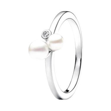 Imagem de Anel Feminino De Prata Esterlina 925 Com Pedra Rosa E Pérola Em Format