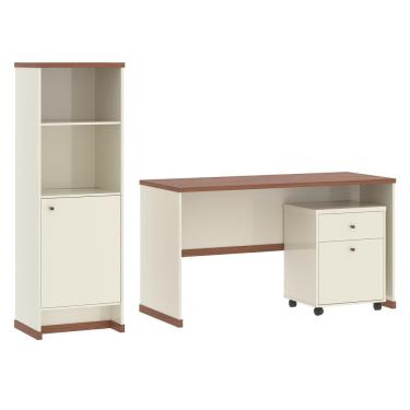 Imagem de Conjunto Escritório 3 Peças - Mesa Armário E Gaveteiro Verbe - Offwhite/ Offwhite/