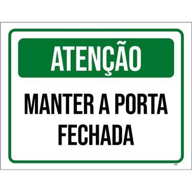 Imagem de Kit 10 Placa Acm Atenção Manter Porta Fechada Verde 18X23