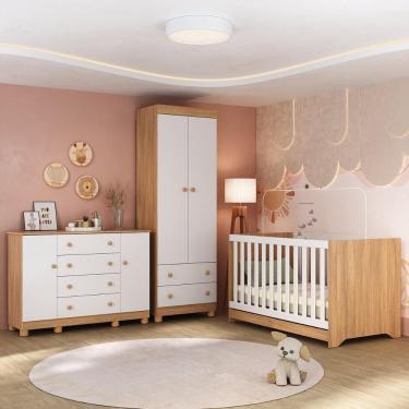 Imagem de Quarto De Bebê Completo Com Berço Americano 3 Em 1 Allegra Multimóveis MP4594 Madeirado-branco