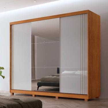 Imagem de Guarda Roupa Casal Connor MDF 3 Portas 2 Gavetas com Espelho e Pes Moderna Mobilia