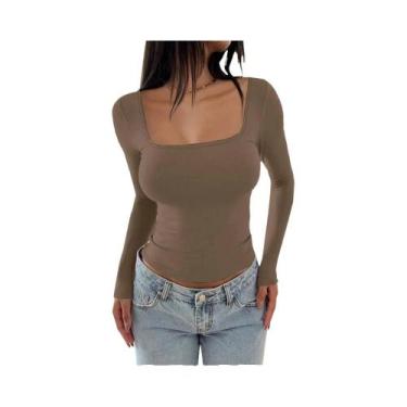 Imagem de Camiseta Básica Feminina De Manga Longa Com Decote Redondo Em Malha Ca