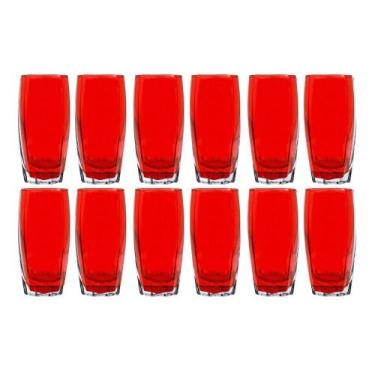 Imagem de Copos de Vidro Jogo com 12 Florence 370ml Vermelho Luxo - CRISTAR