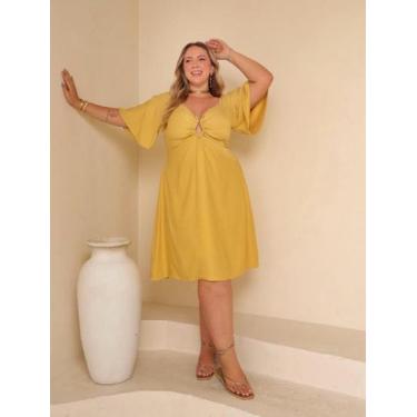 Imagem de Vestido Curto com Argola Moda Plus Size - Flor De Maria, Amarelo mante