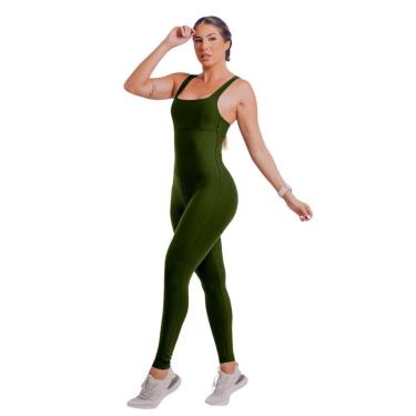 Imagem de Macacão Fitness Longo Malha Fria Alta Compressão Decote Quadrado Aberto Costas Alças Elásticas UV50+-Feminino