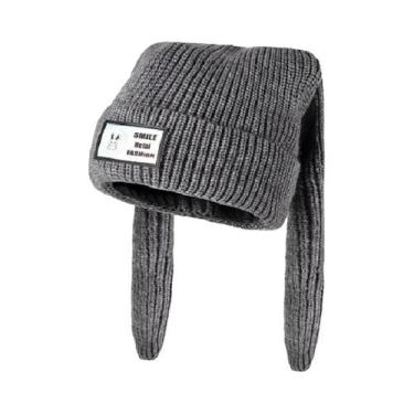 Imagem de Gorro De Lã Com Orelhas Longas, Feito À Mão, Coreano, De Cor Sólida, Q