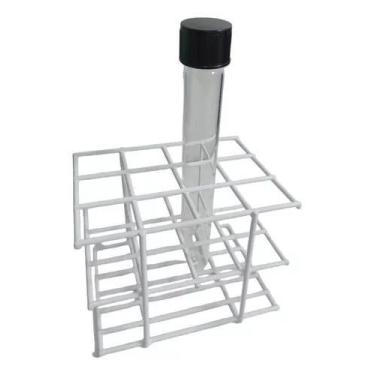 Imagem de Estante Rack 12 Furos Tubo Ensaio 20mm Ferro Zincado Arame Branco - Dr