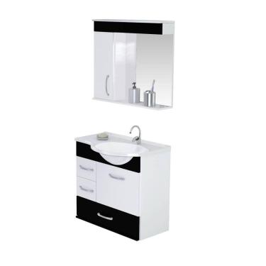 Imagem de Armário Para Banheiro Viena 5700 Suspenso 59,5cm 2 Gavetas + Gavetão Rorato - Preto