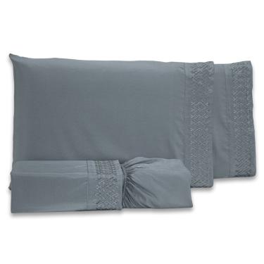 Imagem de Jogo De Cama Lençol King Harmony Bordado Geométrico Percal 300 Fios Com Fronhas 04 Peças - Toque Acetinado Cor Cinza