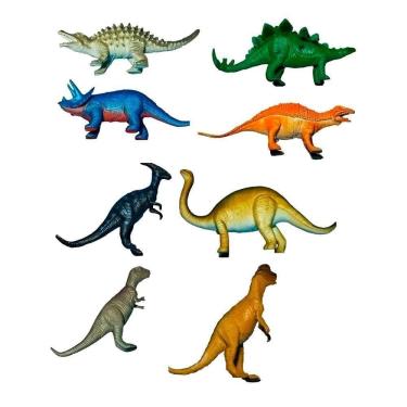 Imagem de Conjunto 8 Dinossauros Brinquedo Criança Emborrachado - Coleção De Mini Dinossauros 8 Peças Coloridas