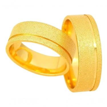 Imagem de Par De Alianças 6mm Banhada A Ouro 18k Com Friso Lateral