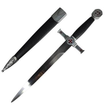 Imagem de Adaga Templaria Cruz Vermelha Decorativa Bainha Preta Em Aço - Tenda M