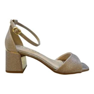 Imagem de Sandalia Feminino Ramarim Casual Salto Bloco Médio Brilho Metalizado Calcanhar Fechado 25-39202 Dou-Feminino