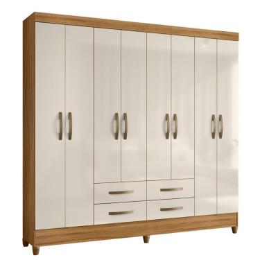 Imagem de Guarda Roupa Casal Texas 8 Portas 4 Gavetas MDP Freijó-Off White Casa H