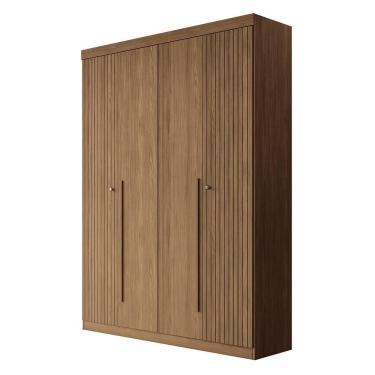 Imagem de Guarda Roupa Solteiro Buriti Ripado 4 Portas 2 Gavetas MDP-MDF Jatobá Santos Andirá