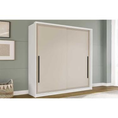 Imagem de Guarda Roupa Casal Valência 2 Portas de Correr 2 Gavetas MDF-MDP com Espelho Branco-cre...