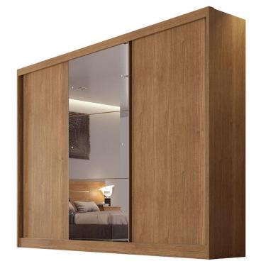Imagem de Guarda Roupa Casal Sonetto 3 Portas de Correr 8 Gavetas MDF com Espelho Neve Móveis Novo Horizonte