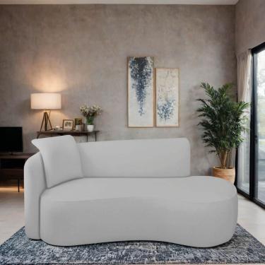 Imagem de Divã Recamier Suíça Curvo Sala Recepção 180cm Lado Direito Linho Cinza Claro