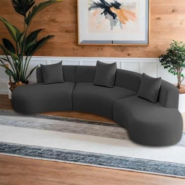 Imagem de Kit Sofá Modular 4 Lugares 360cm Moderno Curvo Orgânico Duna Linho Cinza Escuro