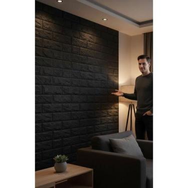 Imagem de Painel Adesivo 3D Tijolo Preto 10 Pçs 70x77cm Decoração Mode - Congrat