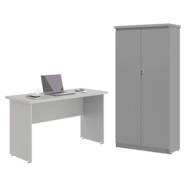 Imagem de Mesa De Escritorio Com Armário 2 Portas Pampulha Cinza