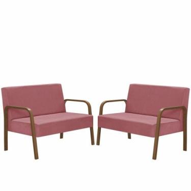 Imagem de Kit Poltrona 2 Namoradeiras Luna Braço Madeira D Salla Rosa