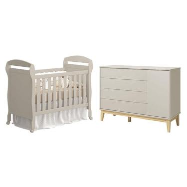 Imagem de Berço Americano Danny E Cômoda Com Porta Elfe Classic Areia Acetinado Natural - Reller