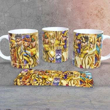 Imagem de Caneca de Porcelana 325ML Cavaleiros do Zodíaco Estampa 3 para Café e Chá com Uso em Mi...