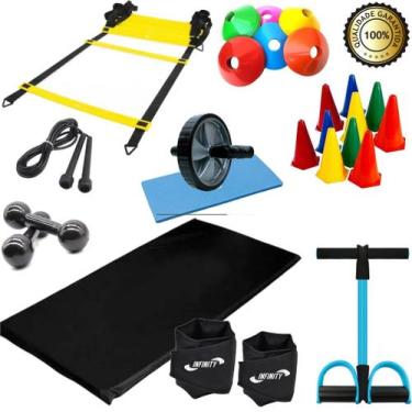 Imagem de Kit Treino Casa One Life Sports Escada 4,5m Cones Pratos Corda Roda Ab