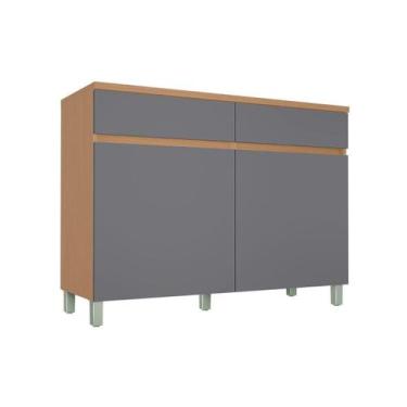 Imagem de Balcão Cozinha Nesher Realeza c/ 2 Portas 2Gavs 120cm Carvalho/Titânio