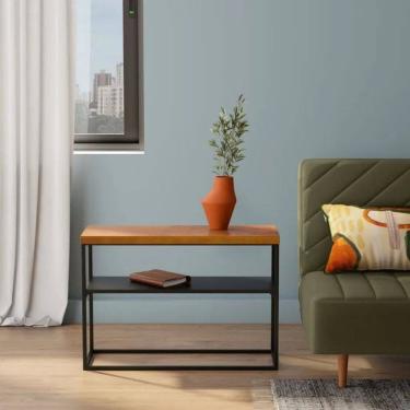Imagem de Mesa Lateral Banco Sapateira Hive Estilo Industrial Preto / Nozes Pitanga