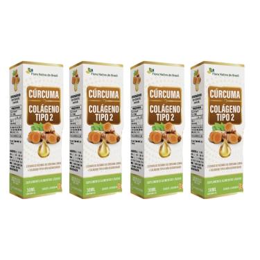 Imagem de Kit 4x Cúrcuma + Colágeno Tipo 2 gotas Sabor Laranja 4x30ml Flora Nativa-Unissex