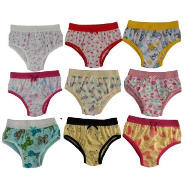 Imagem de Calcinha infantil estampada, de algodão com cós, tam M, kit c/ 10 un -