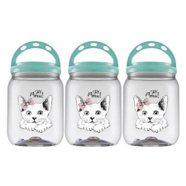 Imagem de Kit 3 Pote Ração Petisco Com Tampa Rosca 1,7l Gato Cachorro - - Bandei