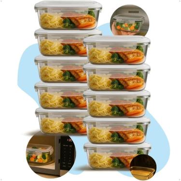 Imagem de Kit 10 Potes Herméticos de Vidro Refratário 640ml para Marmitas Conservação de Alimento...