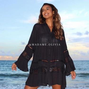 Imagem de Saída De Praia Chemise Ágatha Com Renda Camisão Luxo Verão Resort - Ma