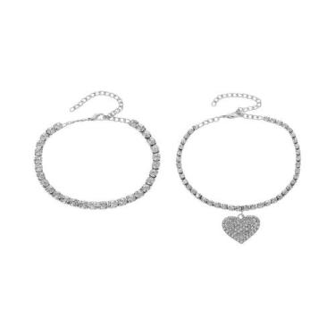 Imagem de Pulseira De Tornozelo Feminina Com Coração Duplo De Cristal Brilhante 