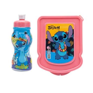 Imagem de Kit Lancheira Stitch Rosa e Azul com Garrafa Squeeze 250ml - Plasduran