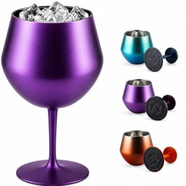 Imagem de Taça Térmica Inox 414ml 2 em 1 Copo Isolado a Vácuo Reutilizável Haste Removível Parede Dupla Gin Vinho ou Cocktail Inquebrável, cores variadas Premium