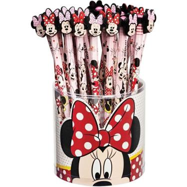 Imagem de Lápis Molin do Brasil Sextavado Decorado Minnie Top com Borracha HB No 2 Copo 36 Unidades Preto